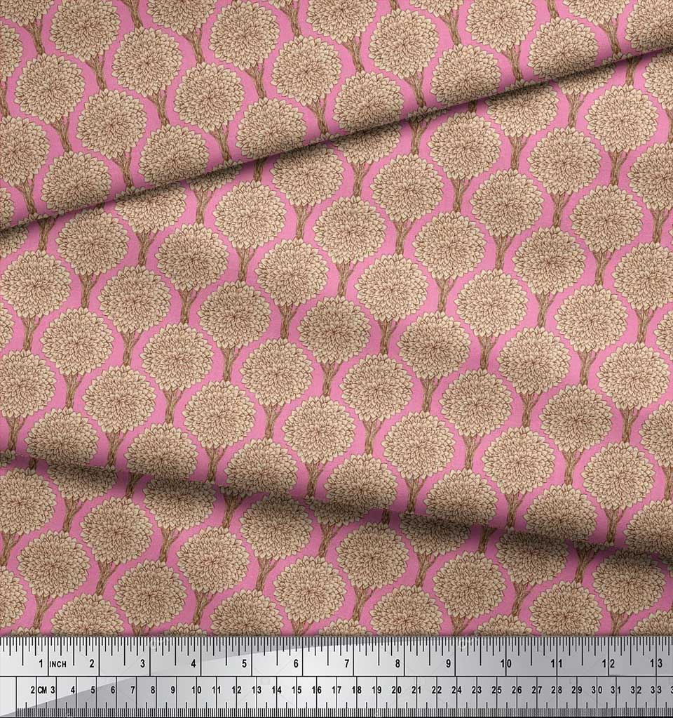 Soimoi Japan Crepe Satin Fabric Floral & Tree Print Fabric by the metre 42 Inch