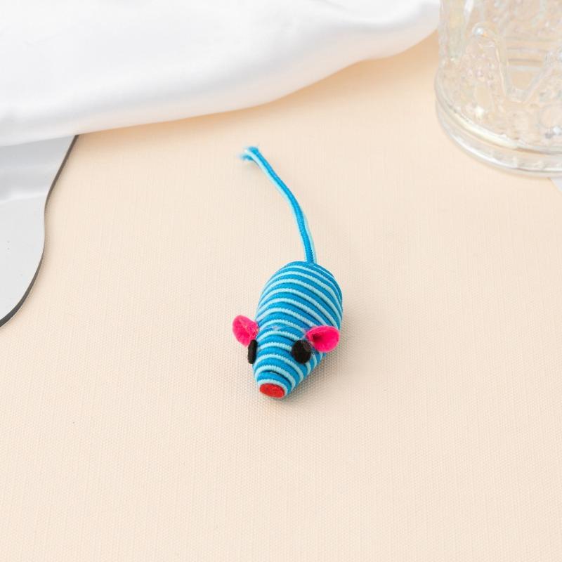 

Cute Mouse Shape Cat Toy, Blue White Rope Woven Interactive Kitten Teaser Toy with Bell, Pet Play Toy for Cats Kitten Gift синий