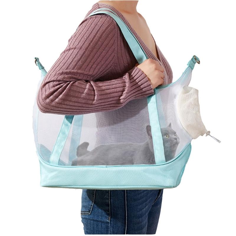 Sac de transport pour animaux de compagnie en maille de nylon avec design ventilé Sac de transport portable pour chats Voyage Extérieur