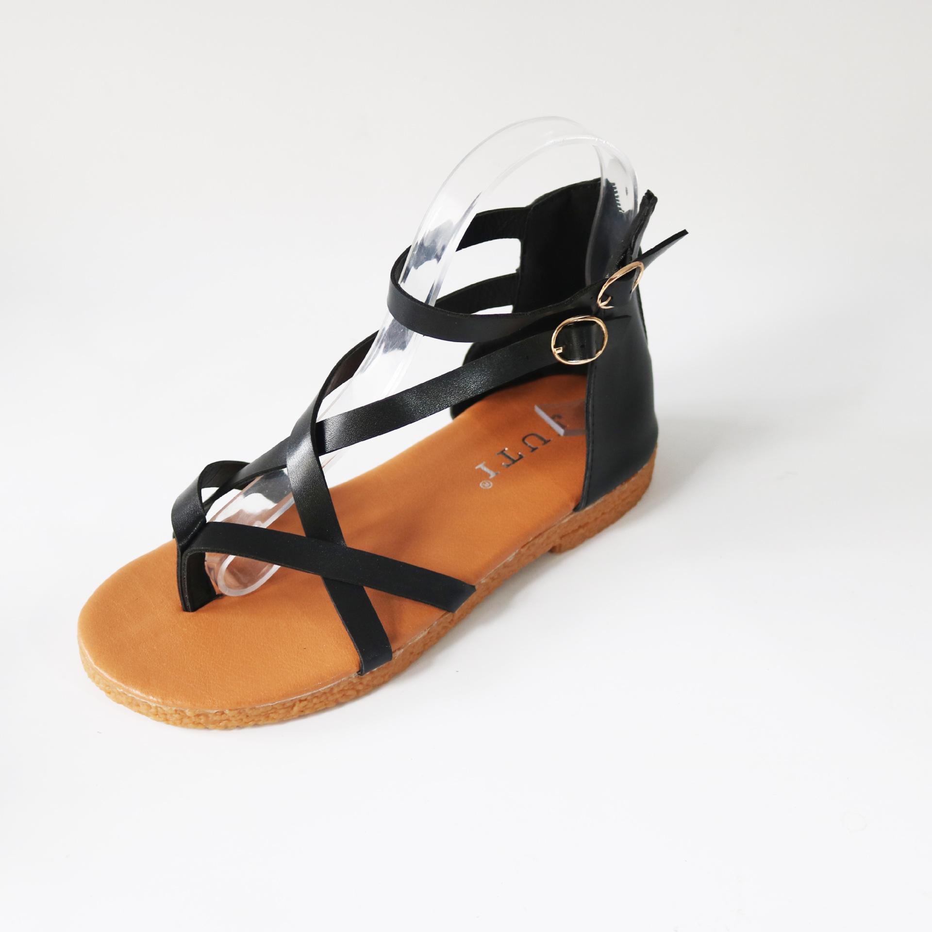 

Juti 2020 spring and summer foreign trade large size women s shoes wish independent station European and American flat bottom women s sandals 35 чорний