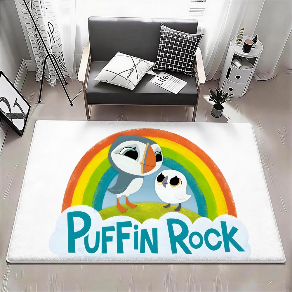 Cartoon C Puffin Rock Floor Mat Eco Flannel Doormat Non Slip Odorless Indoor Floor Rug Soft Short Plush Home Mat
