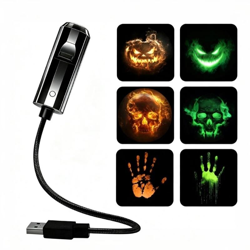 USB Halloween Christmas Projector Light with Adjustable Gooseneck & Swap Pattern Films – Indoor Outdoor Decor for Parties, Home, Windows