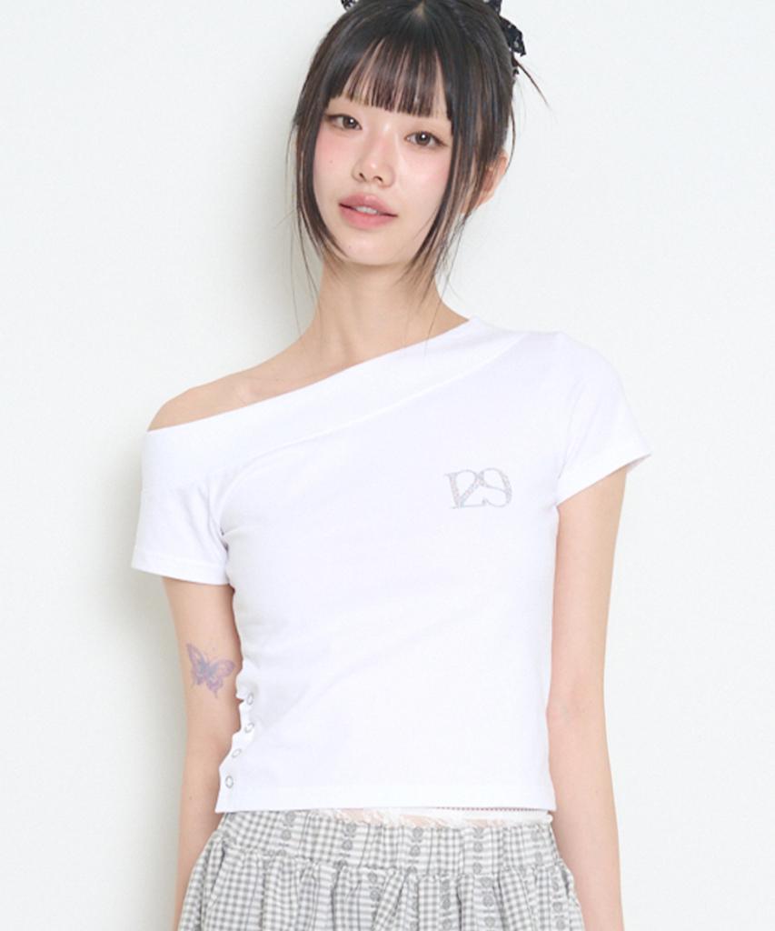 ILLIGO 129 One-Shoulder Hotfix Top White