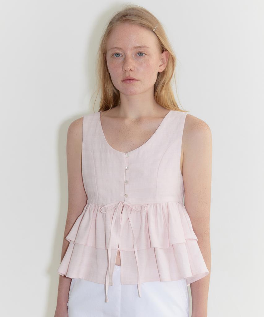 SINOON V-Neck Vest Tiered Blouse (Light Pink)