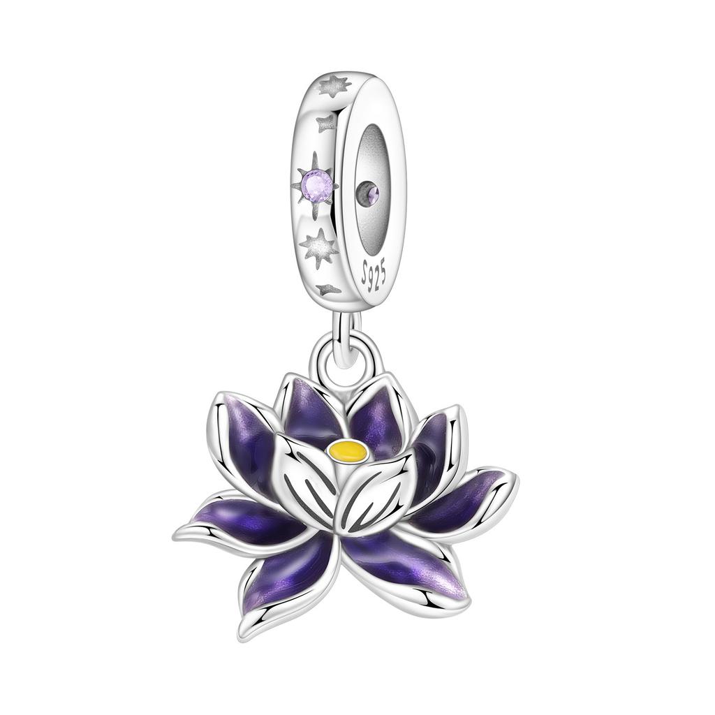 Copper Purple Water Lilies Dragonfly Original Pendants Bracelet Charms Jewelry Party Beads Diy Trendy Gift