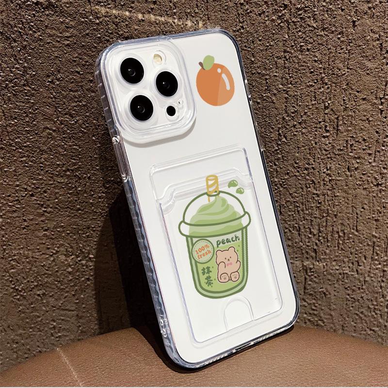 Card Slot Holder Silicone Wallet Pocket Case For Oppo Reno 12F 13F 14F Samsung A15 A25 A35 Redmi Note 9 12 13 Infinix Note 30 Cover Clear Phone Bumper