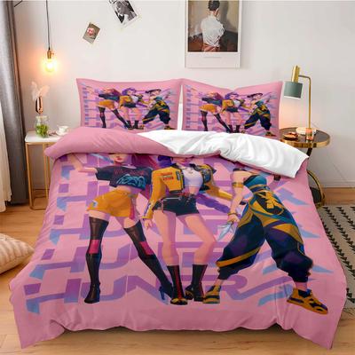 K-Pop Dämonenjäger Bettwäsche-Set für Fan-Kinder Maschinenwaschbar Langlebig King Queen Einzelgröße für K-Pop Mädchen Heim Schlafzimmer Dekor