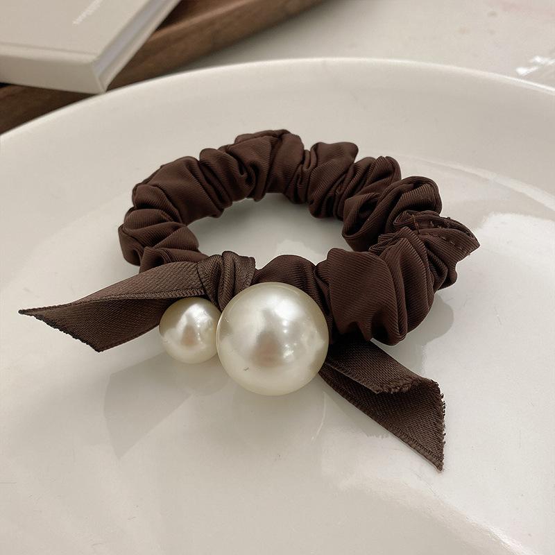 Hair ring French retro satin large intestine ring adult temperament hair accessories simple Joker Pearl balls hair rope.