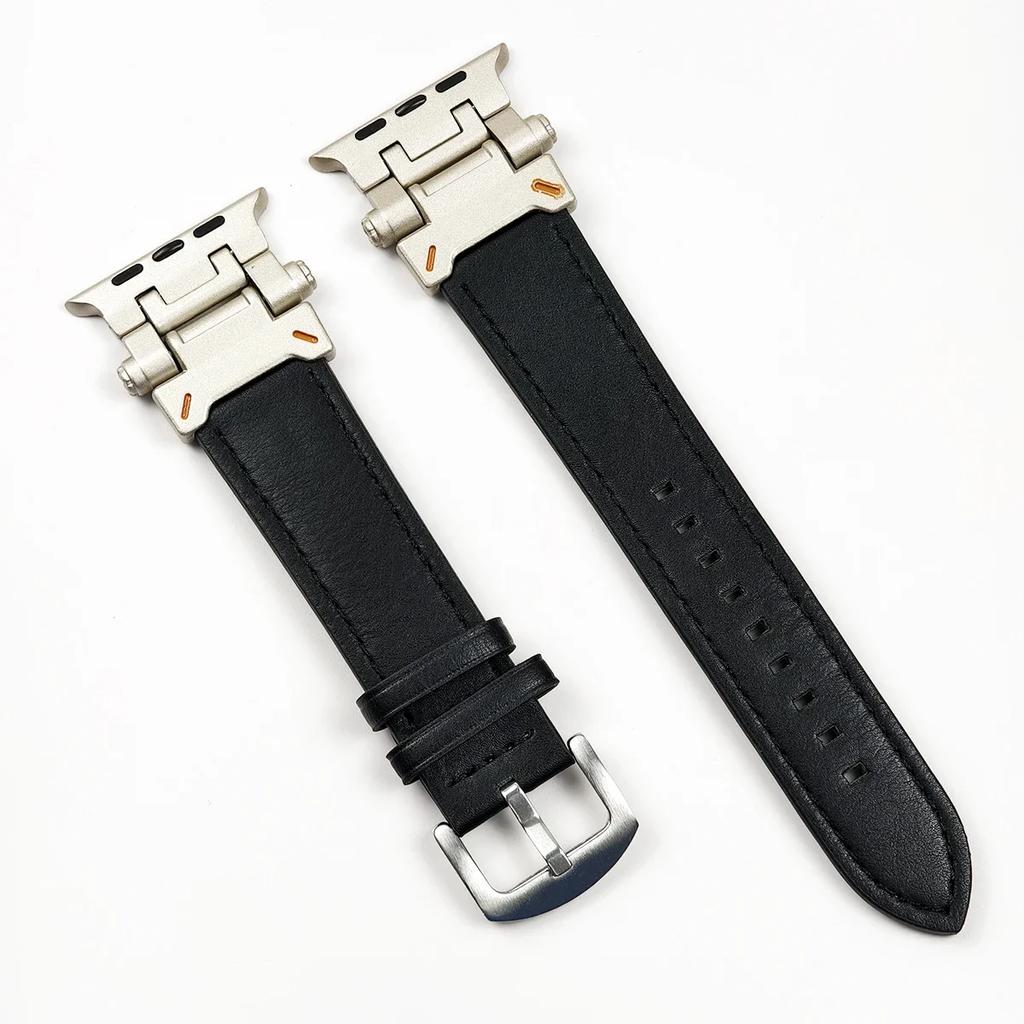 Luxury Leather Band for Apple Watch Ultra 2 49mm Men Watchband Strap Correa Bracelet for IWatch 10 46mm 9 7 8 6 5 4 Se 45mm 44mm