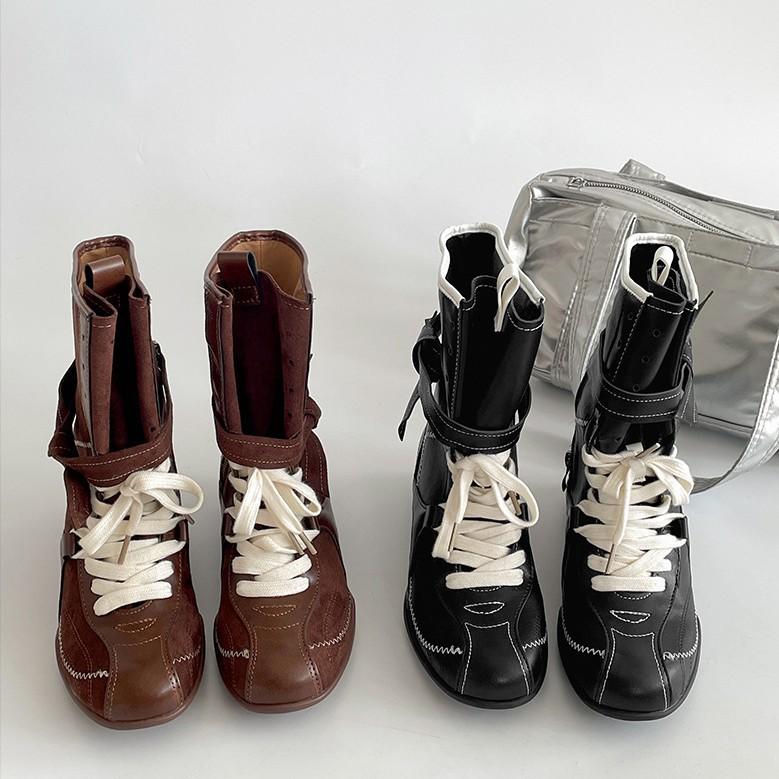 Retro British style black platform Martin boots women's 2025 new summer with skirt thin height-increasing medium boots