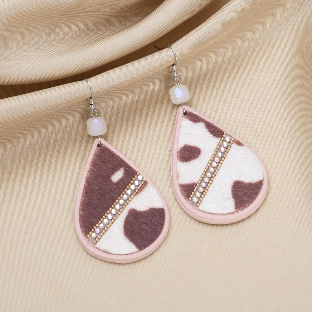 Women's Mixed Color Faux Horsehair Leather Teardrop Earrings - Retro High-end Christmas Gift
