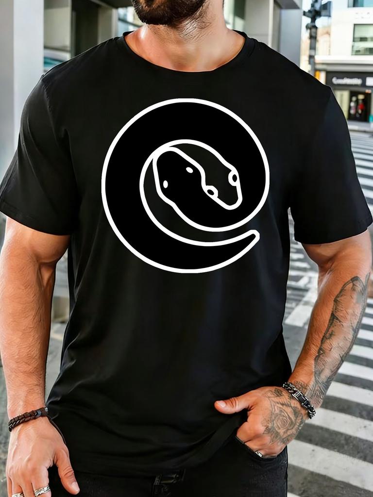 Unisex Crew Neck Tee Minimalist Circular Snake Line Art Graphic Print Short Sleeve Top Summer Loose Soft Casual Basic Daily Wear