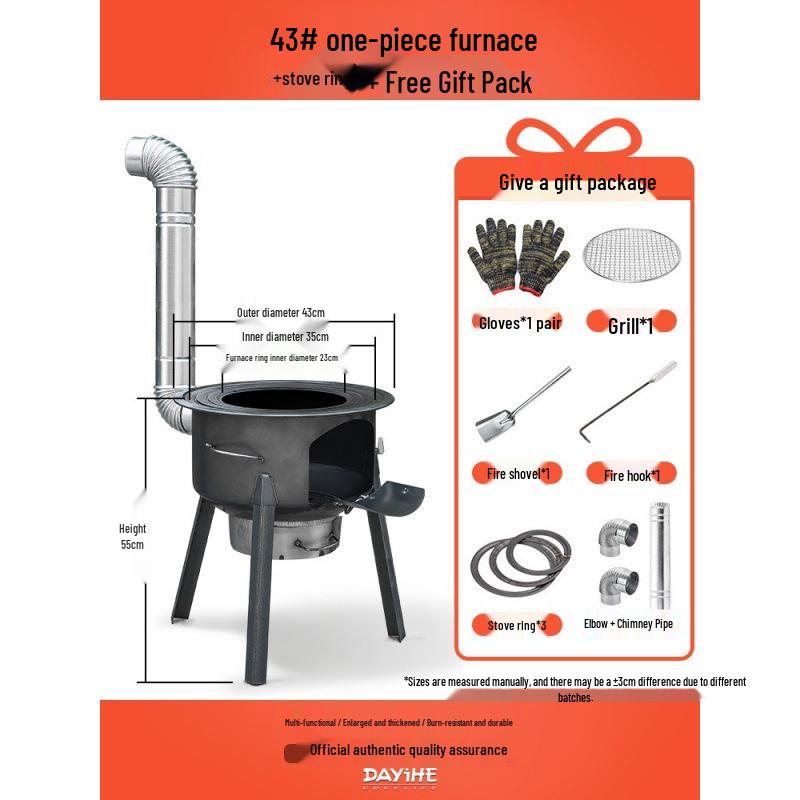 Portable Wood-Burning Stove for Home and Outdoor Use - Large Wok Stand, Clay Pot Compatible, Ideal for Rural Areas and Camping