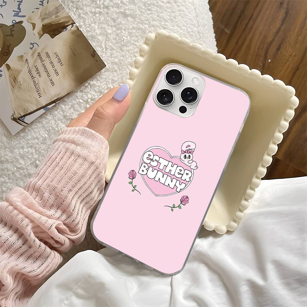 Lovely Cartoon Esthers Bunny For iPhone 14 Pro Max 13 17 11 16 12 15 Air Plus Satin Colorful Phone Case