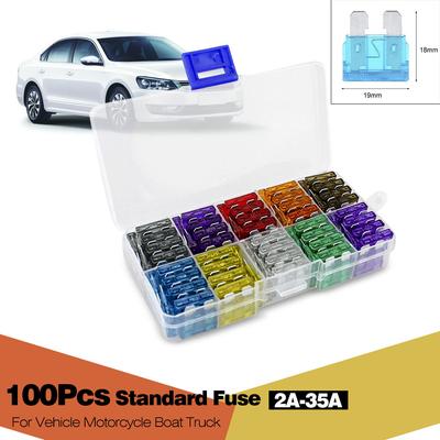 100pcs Assortment Car Standard Blade Fuses 2A 3A 5A 7.5A 10A 15A 20A 25A 30A 35A for Vehicle