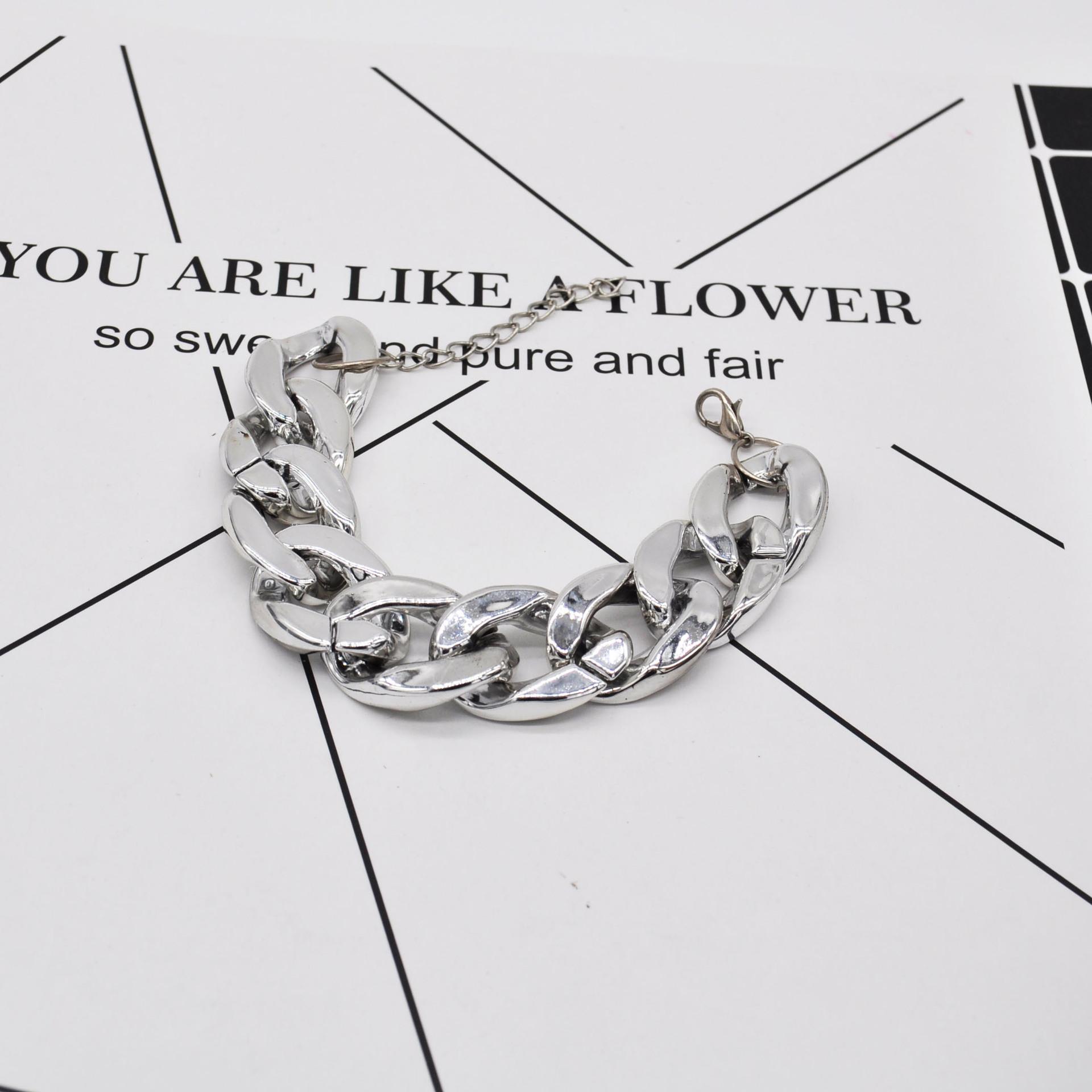

Accessories Punk Mixed Color Thick Chain Women S Simple Hip Hop Single Layer Bracelet Short Versatile Bn752 серебряный