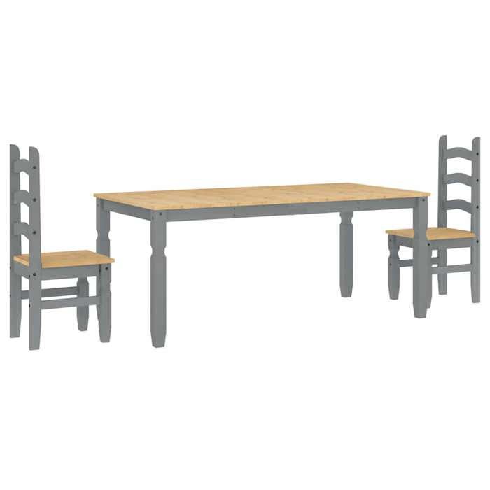 VidaXL Ensemble à manger Panama 3 pcs gris bois de pin massif, ensemble de table à manger, table et chaises de cuisine, 3345207