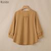 ZANZEA Women Casual Round Neck Solid Color 3/4 Sleeve Blouse