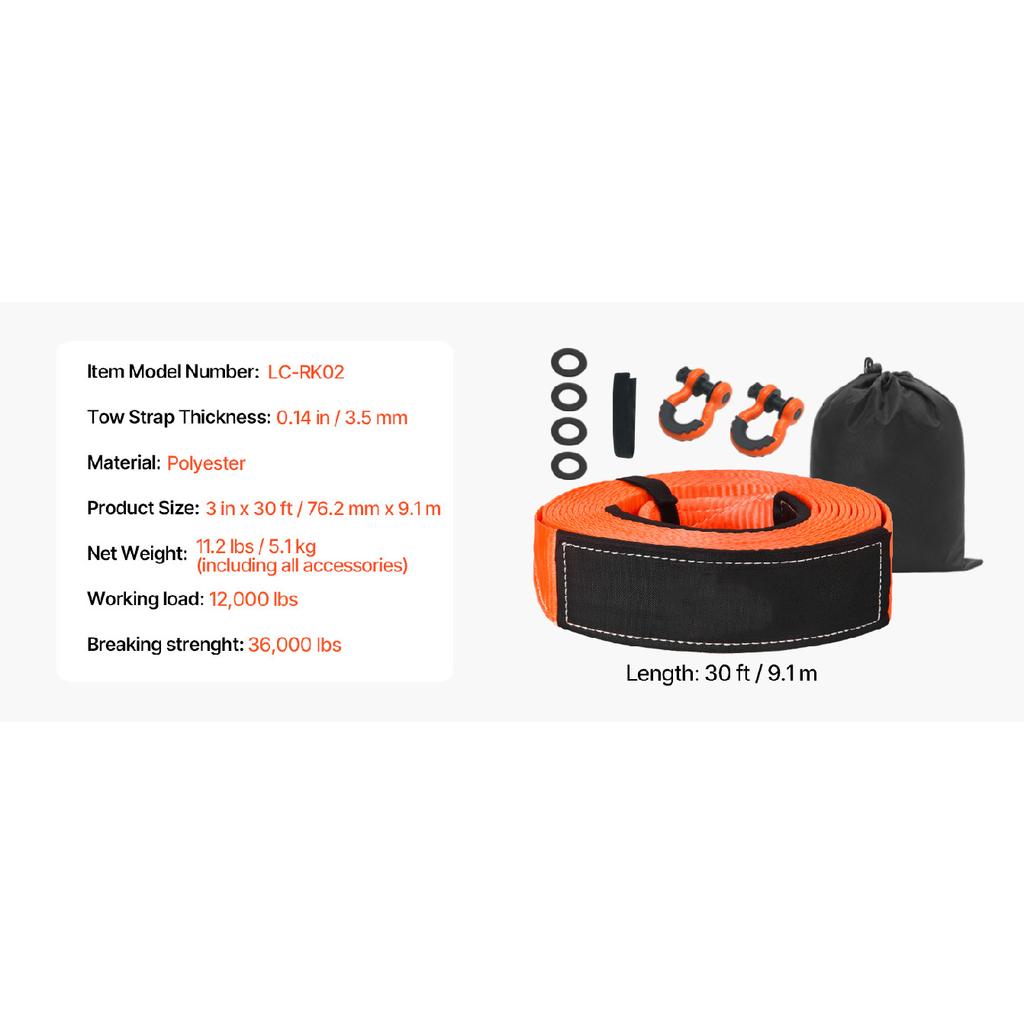SucceBuy Heavy Duty Tow Strap Recovery Kit Tree Saver Winch Strap, Triple Reinforced Loop & Protective Sleeves for Truck SUV ATV