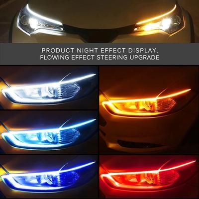 Luz Diurna LED Flexível para Carro Lâmpada de Sinal de Seta Farol À Prova d'Água 30cm 45cm 60cm Branco Amarelo Vermelho 12V