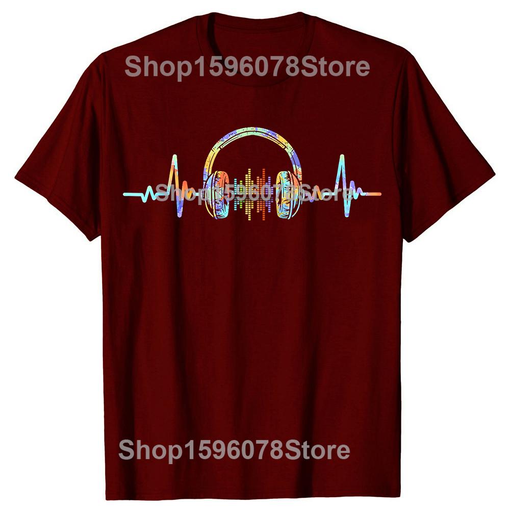 Heartbeat Headphone Sound Lover Engineer Producer DJ TShirt Fashion T Shirts Cotton Short Sleeve Oversized Loose Tshirt Tops