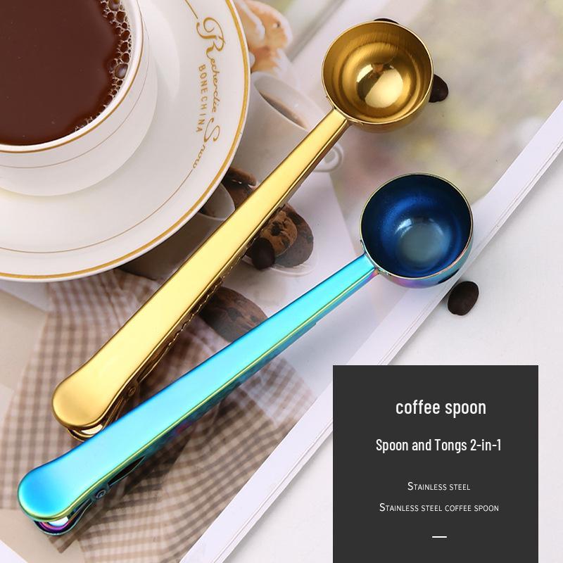304 Stainless Steel Measuring Spoon with Sealing Clip - Titanium Plated, Multi-functional for Coffee and Milk Powder