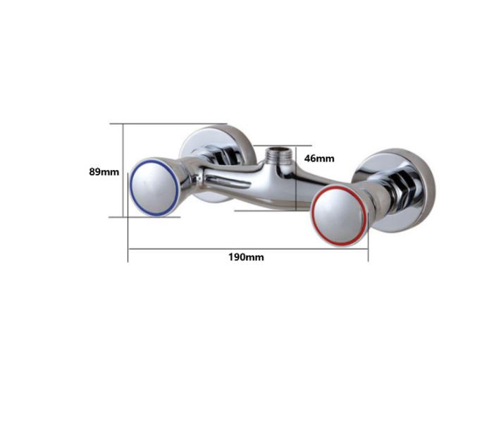 1PC Shower Faucet 4-Point Pipe Connection Copper Dual Handle Shower Mixer Tap Wall Mounted Hot Cold Water Bath Faucet Parts