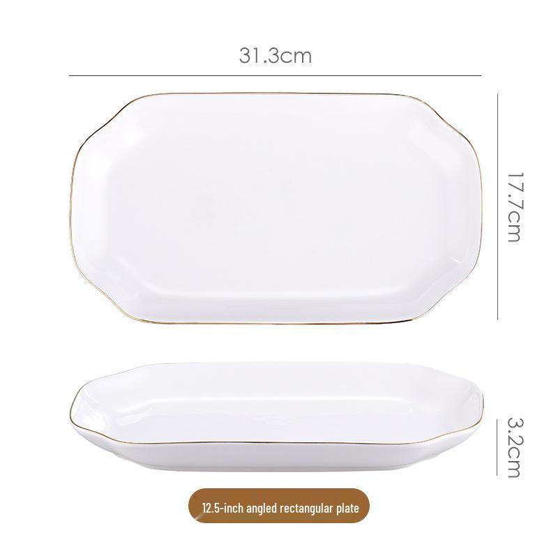 Gold-Rimmed Nordic Fish-Shaped Ceramic Plate for Steamed Fish - Large Household Dish