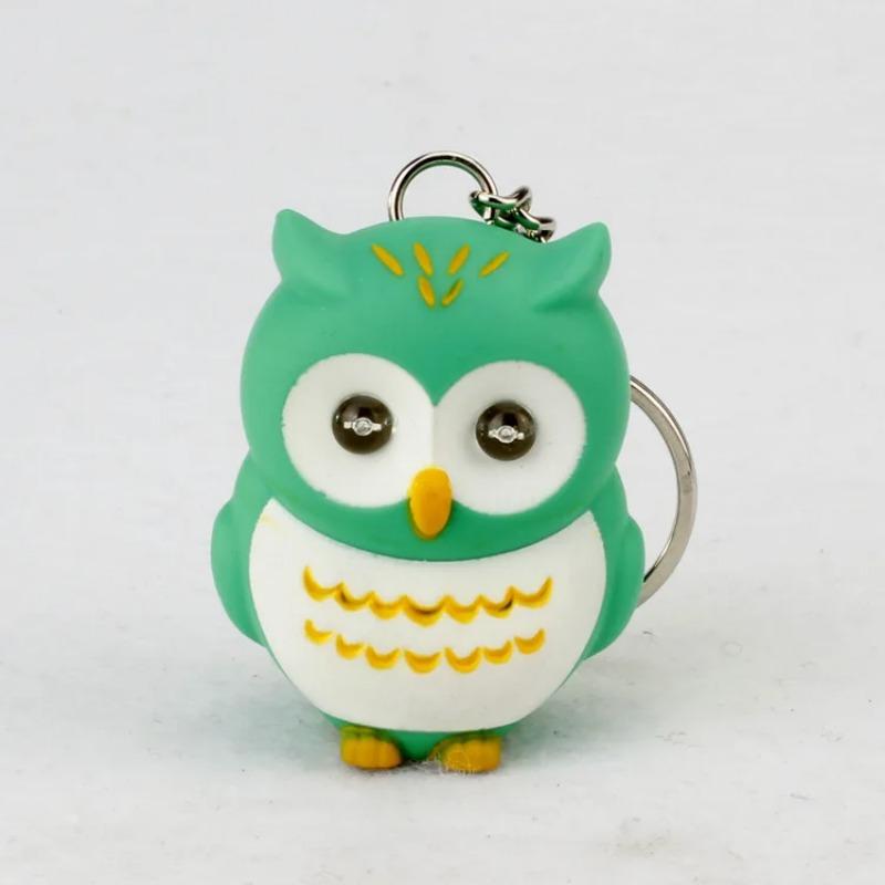 Nová LED sova klíčenka Roztomilý přívěsek s taškou Kreslený přívěsek na klíče Kabelka Klíče od auta Řetízek Pánské Zvukový a světelný design Ženy Muži Dárek
