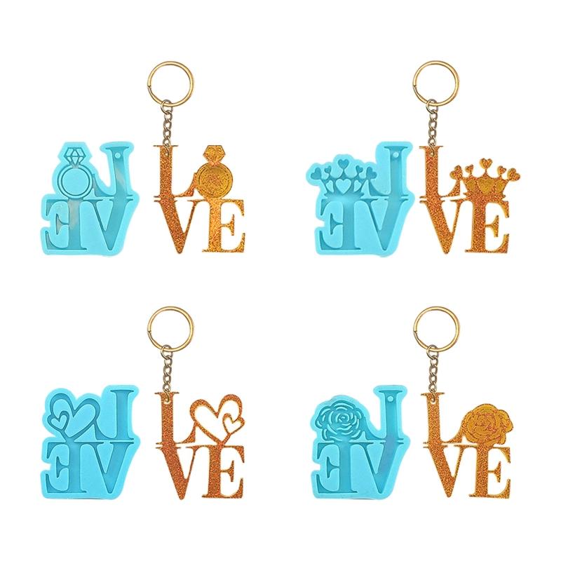 Silikonform für Schlüsselanhänger in Buchstabenform mit Liebeszeichen und Loch für selbstgemachte Dekoration, Kunstharzguss, Anhängerform, Valentinstag