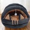 Cat Cave Semi Enclosed Cozy Pet Bed Cartoon Washable Animal House for Autumn and Winter Gray