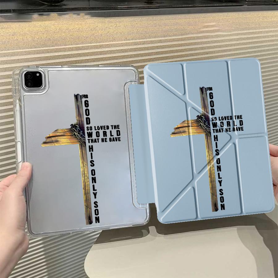 Holy Cross Prayer Y-Fold Holder Cover Tablet Case For iPad Air 4 5 M3 M2 1 2 M4 11inch Pro 11th 10th 9th 8th 7th 12.9inch Pro