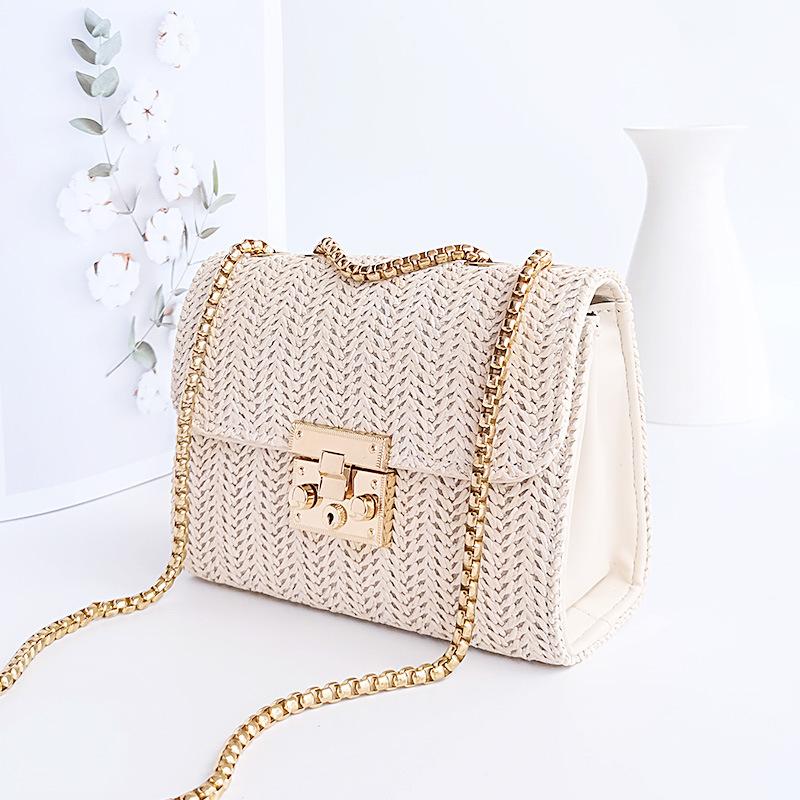 Fashion Wheat Ear Woven Shoulder Small Square Bag New Simple and Elegant Hard Messenger Solid Color Women's Bag