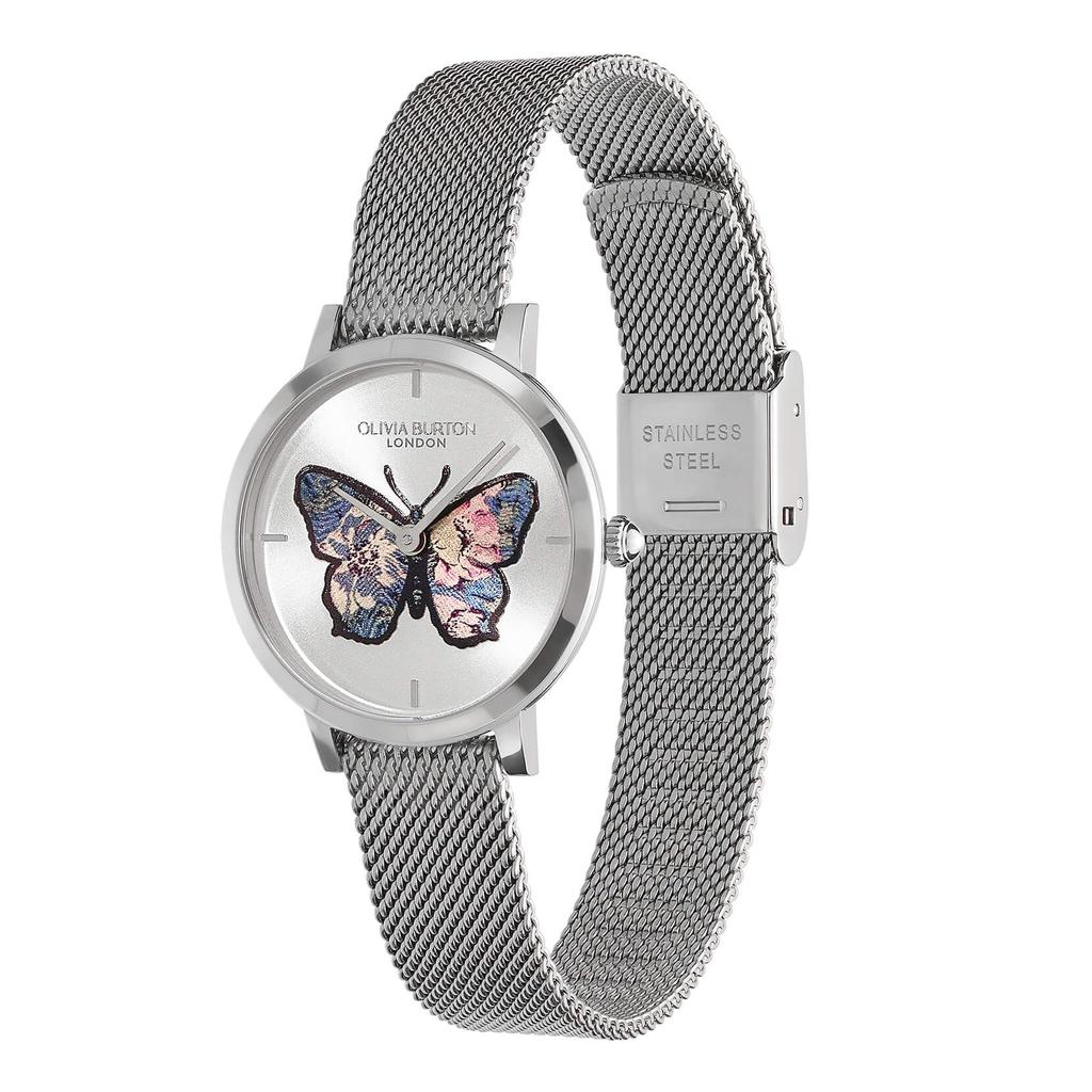 Authorized Dealer Olivia Burton Watch Ladies Ob24000127 Signature 28mm Butterfly Ultra Slim Silver Mesh Watch [OLIVIA BURTON]