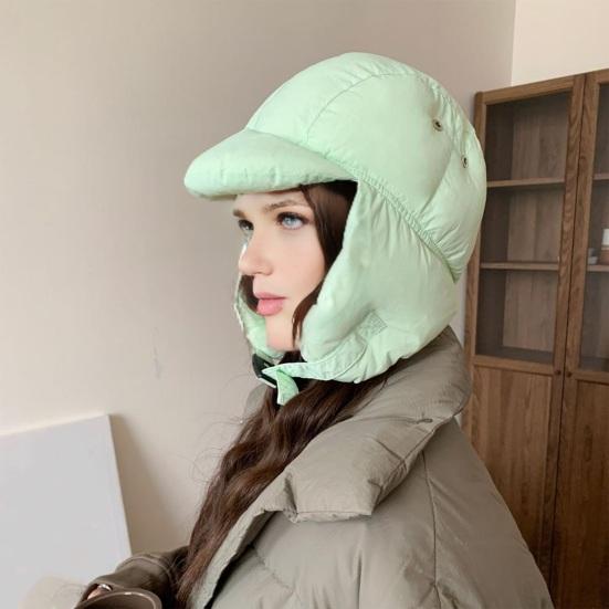 Chapéu Lei Feng Cor Sólida Outono Inverno Chapéu de Penas Design à Prova de Vento Fivela Ajustável Touca para Clima Frio