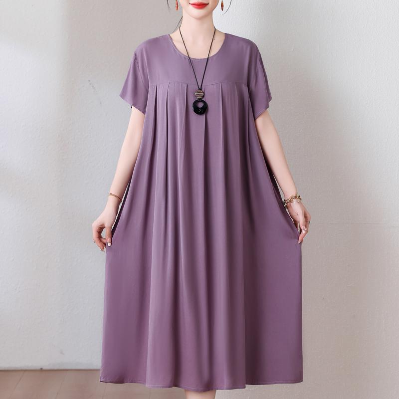 Plus Size Loose Vintage Print Langes Kleid für Damen Lässige Kurzarm-Sommer-Damenkleider