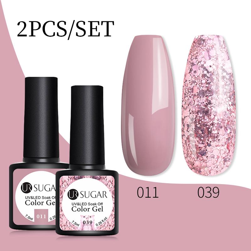 

UR SUGAR 2/6PCS Набор гель-лаков Розовые блестки Пайетки Полуперманентный гель-лак