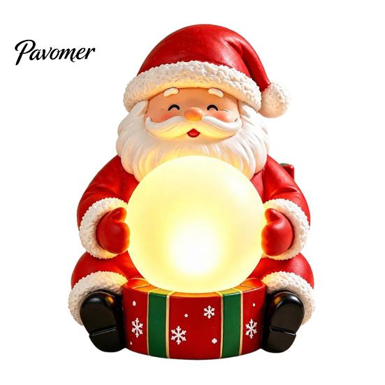 Santa Claus Figurine with Light Up Figurine, Christmas Statue Holding Glowing Crystal Ball, Warm Holiday Atmosphere Lighting Night Light, Tabletop