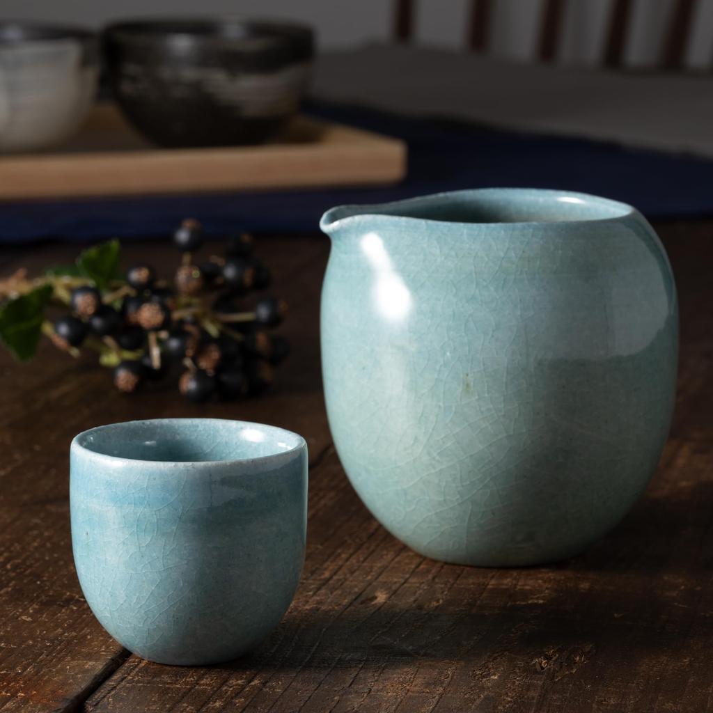 Marui Pottery Shigaraki Ware Hechimon Sake Pitcher, Approx. 430ml Capacity, Glossy Blue, MR-3-4306