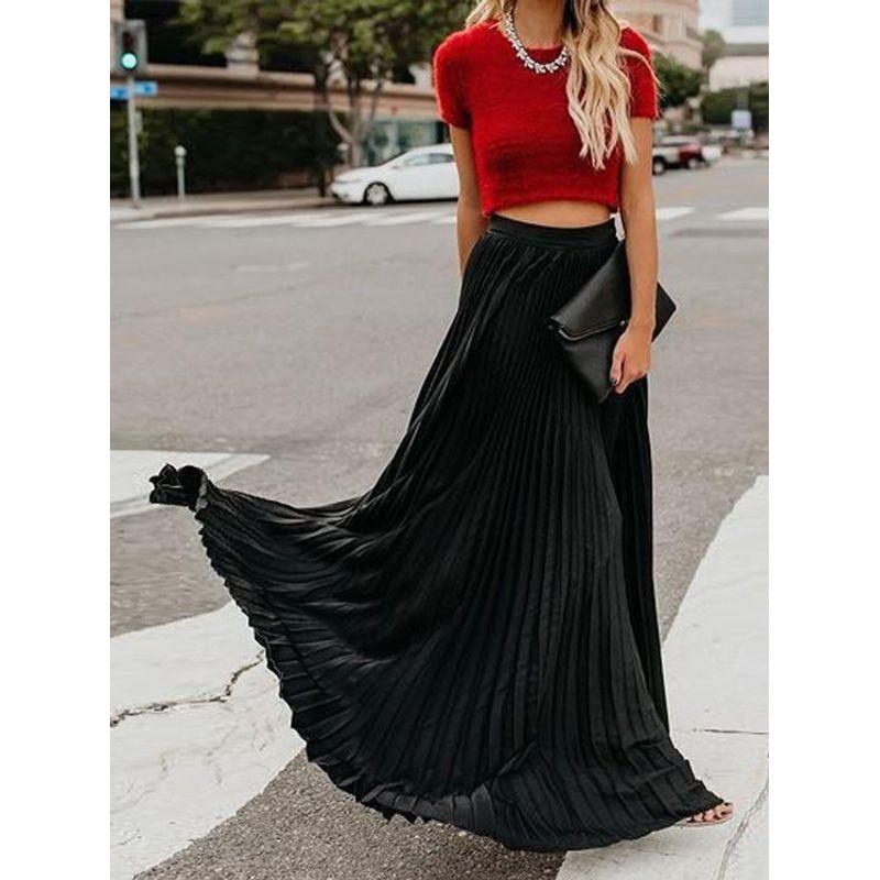 Solid Color Elastic Waist Half Length Skirt Pure Color Elastic Waist Skirt