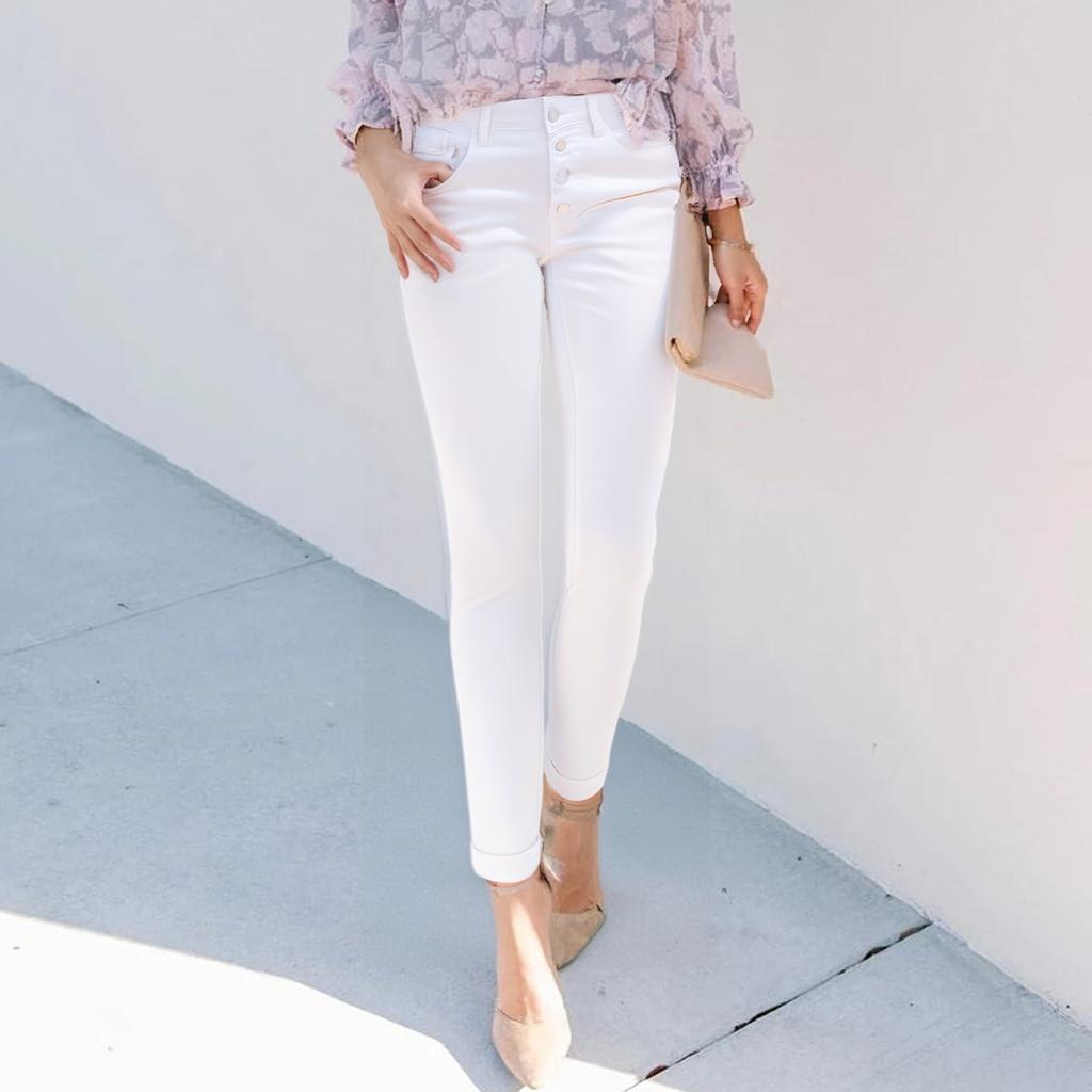 Damen Jeans mit hoher Taille und gewaschener Optik, modische, vielseitige Hose mit geradem Bein