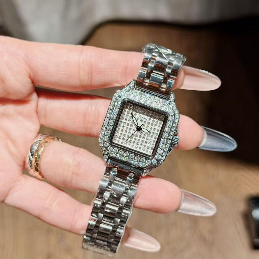 Steel Belt Women S Watch Full Diamond Dial Gold Watch Women S Square