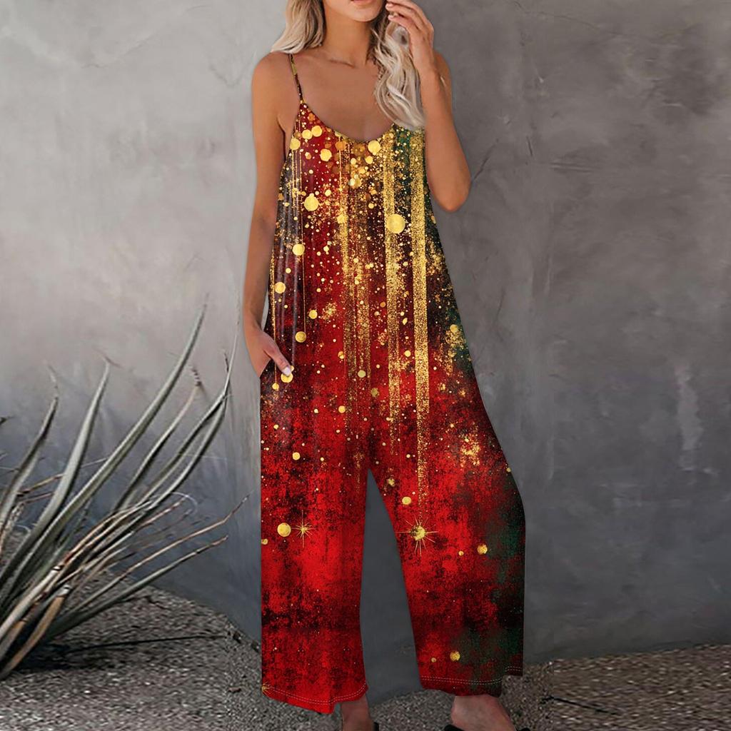 Bedruckter Damen-Overall, lässig, lockerer, verstellbarer Straps-Overall