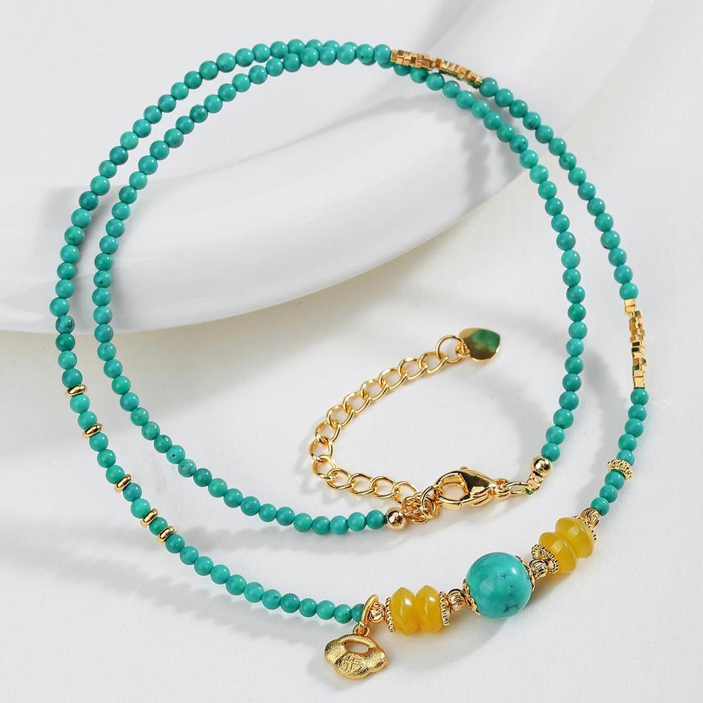 Bohemian Yellow Agate & Turquoise Abacus Bead Clavicle Necklace