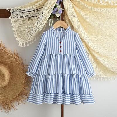 Vertikales Streifen-Hemdblusenkleid für Mädchen - Frischer europäischer & amerikanischer Stil für Frühling & Herbst.