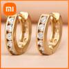Huitan Gold Color Hoop Earrings for Women Inlaid Shiny CZ Trendy Wedding Engagement Party Versatile Circle Accessories Jewelry