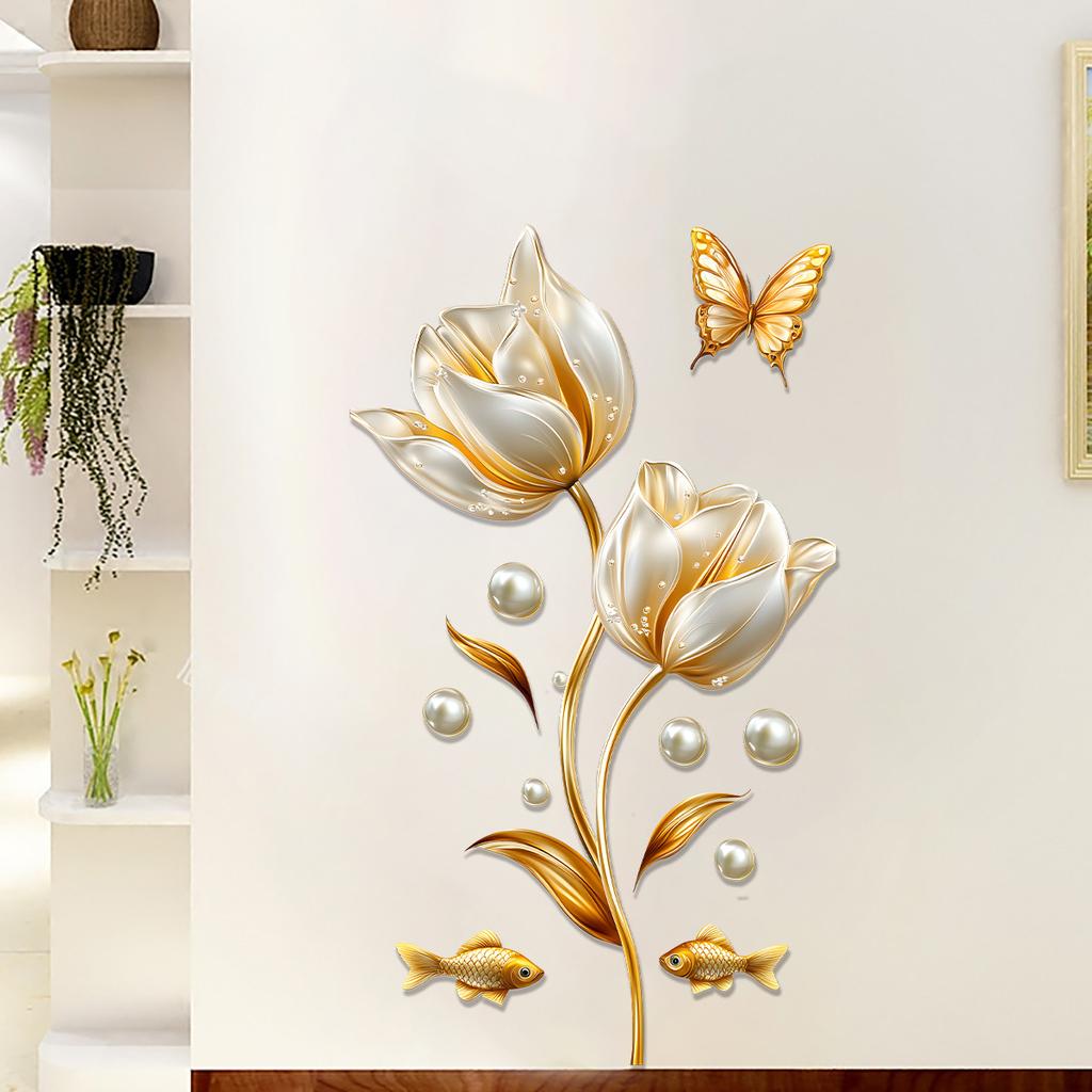 3D Tulipán Motýl Samolepky na Zeď Samolepicí Dekorativní Květiny pro Ložnici Obývací Pokoj Domácí Dekor Odnímatelná Tapeta k Odlepení a Nalepení
