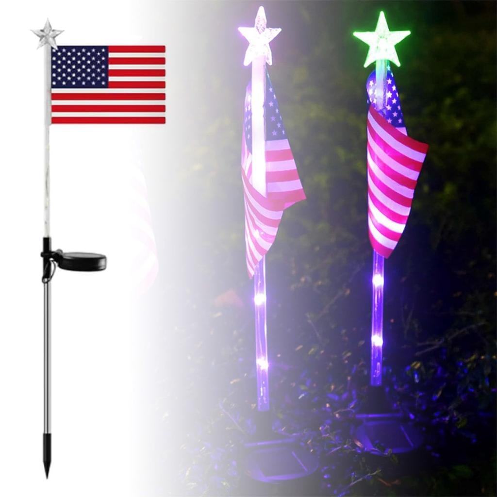 Solar American Flag Garden Lights,4th Of Decoration Patriotic Solar American Flag Lights Light For Independence Day Memorial Day Decor