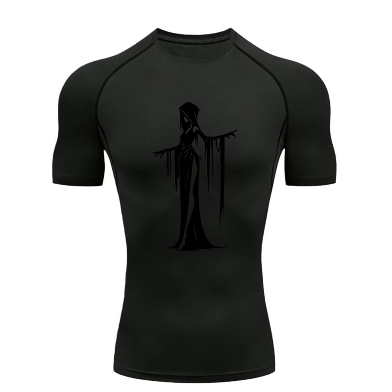Gothic Ghost Design  Men's Sports T-shirt Training Fitness Compression Workout T-Shirt Athletic Tees