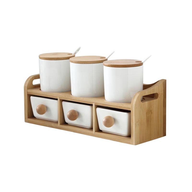 Набор керамических банок для специй LISM с бамбуковой подставкой